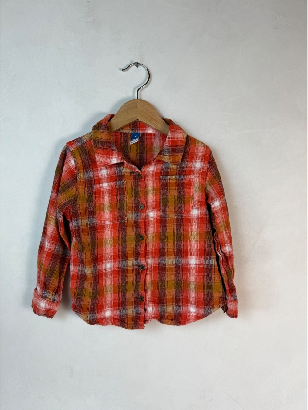 4T Old Navy Kids Orange Plaid Button-Up Shirt